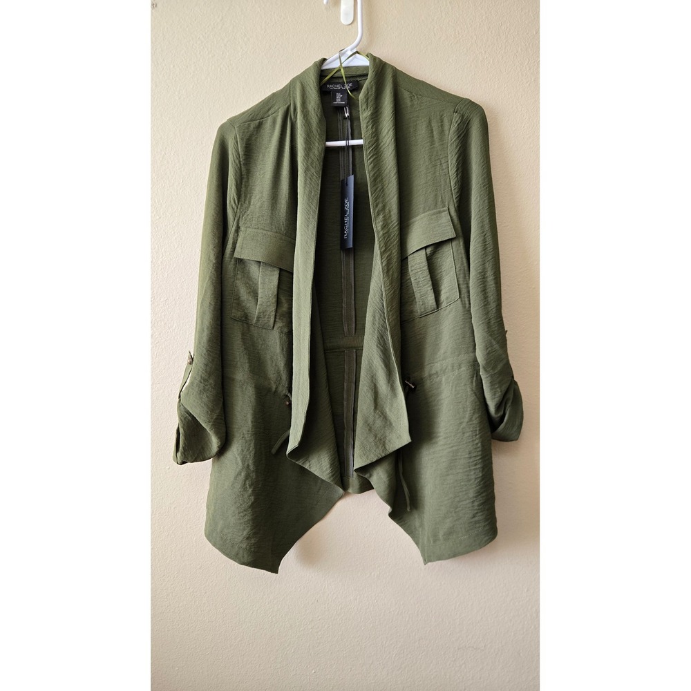 Rachel Zoe Olive Green Utility Jacket Draped Open Front Drawstring Waist S NWT